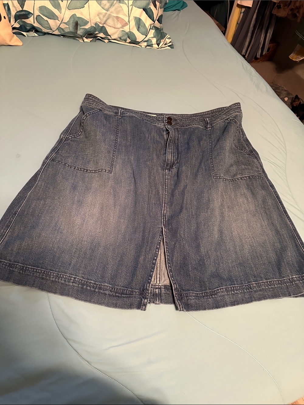Pilcro Distressed Denim Mini Skirt in Washed Blue